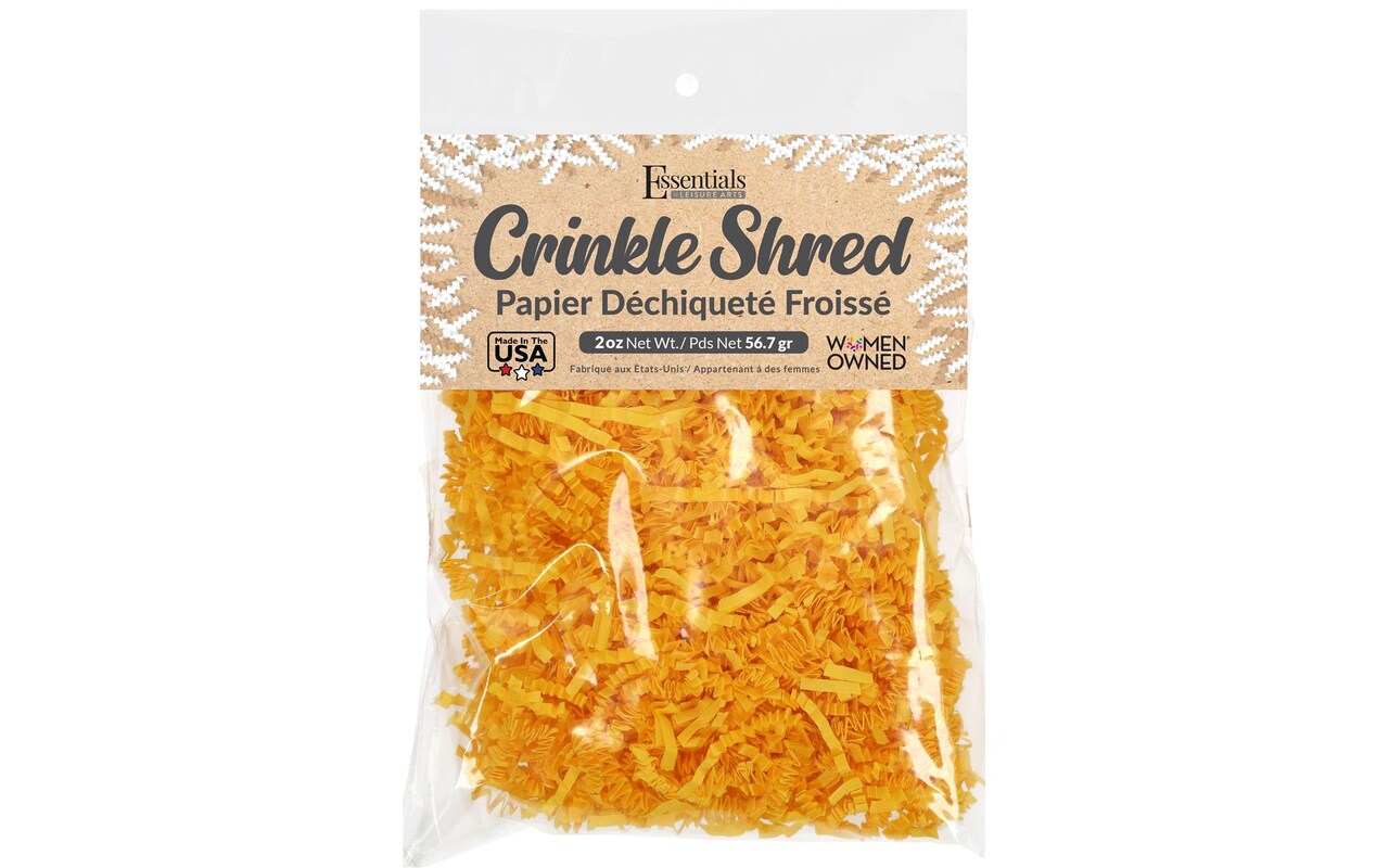Essentials by Leisure Arts Crinkle Shred Bag, Yellow, 2oz Shredded Paper Filler, Crinkle Cut Paper Shred Filler, Box Filler, Shredded Paper for Gift Box, Paper Crinkle Filler, Box Filling